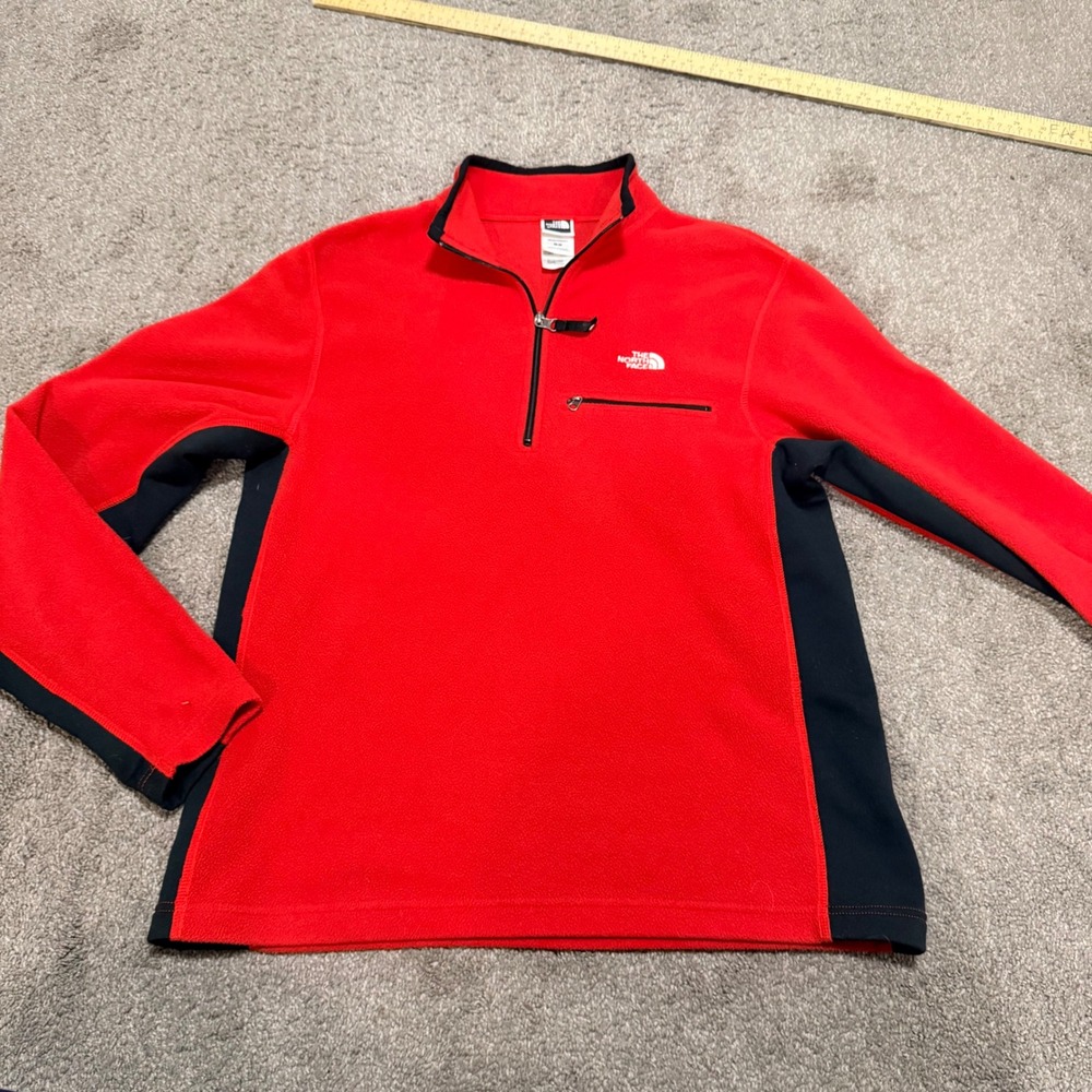 The North Face Mens Red‎ Black Quarter Zip Fleece Pullover Jacket Medium RN61851